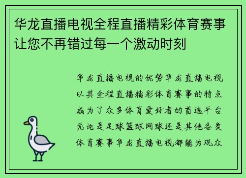 华龙直播电视全程直播精彩体育赛事让您不再错过每一个激动时刻